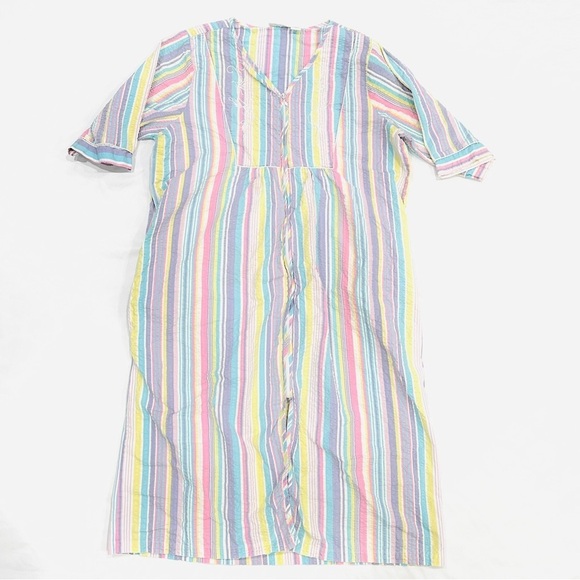 Collections, Etc. Vintage Rainbow Chambray House Coat Mumu - Picture 1 of 11